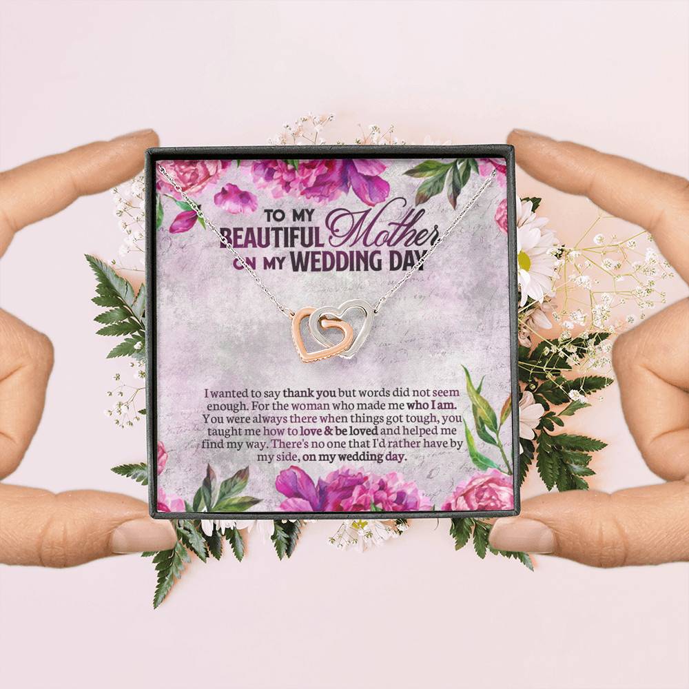 To My Beautiful Mother On My Wedding Day Interlocking Hearts Pendant Necklace - Mother Of The Bride Gifts From Daughter