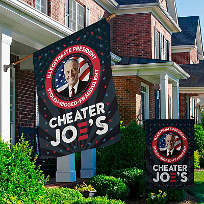 Alternative view of Cheater Joe Biden Illegitimate President Garden Flag - Impeach Biden House Flag - Anti Biden Wall Flag