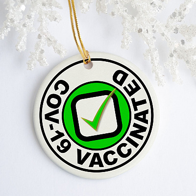 Alternative view of Proudly I'm Vaccinated Check Circle Ornament - Fully Vaccinated Funny Vaccine Keepsake