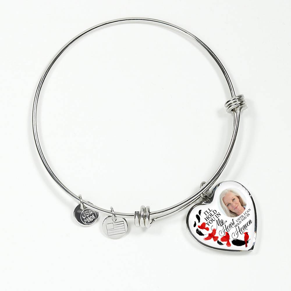 Custom Photo Memorial Cardinal Heart Necklace - I'll Hold You in My Heart Personalized Photo Engraving Memorial Heart Necklace