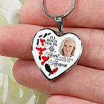 Custom Photo Memorial Cardinal Heart Necklace - I'll Hold You in My Heart Personalized Photo Engraving Memorial Heart Necklace