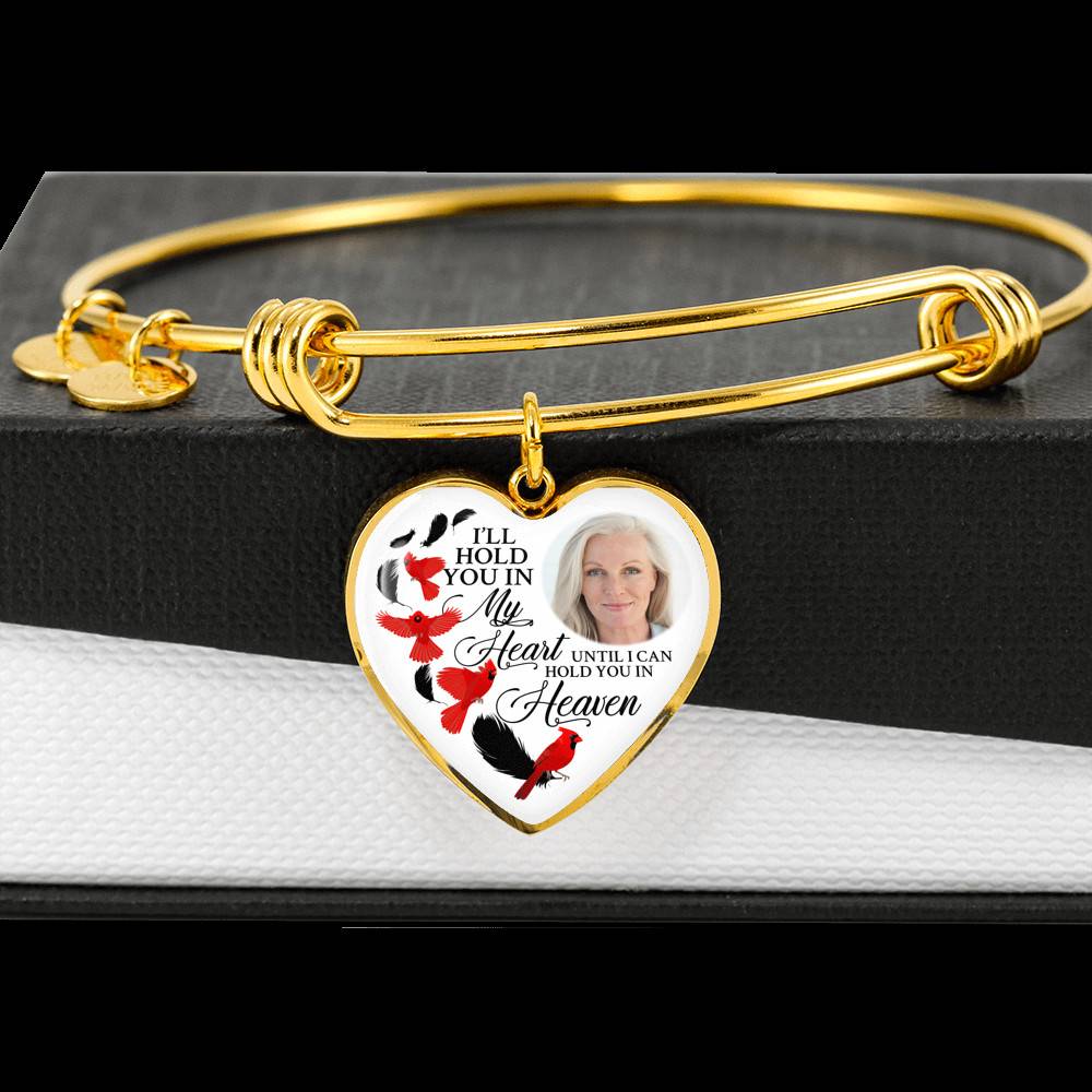 Custom Photo Memorial Cardinal Heart Necklace - I'll Hold You in My Heart Personalized Photo Engraving Memorial Heart Necklace