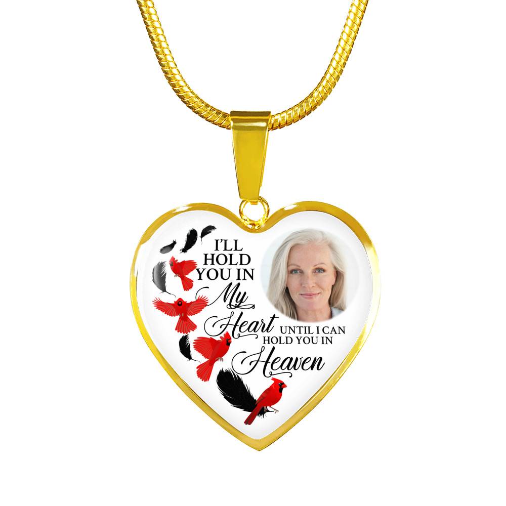 Custom Photo Memorial Cardinal Heart Necklace - I'll Hold You in My Heart Personalized Photo Engraving Memorial Heart Necklace