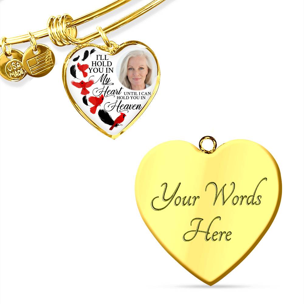 Custom Photo Memorial Cardinal Heart Necklace - I'll Hold You in My Heart Personalized Photo Engraving Memorial Heart Necklace