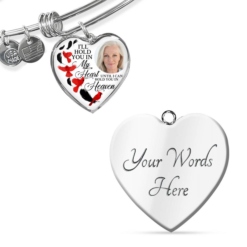 Custom Photo Memorial Cardinal Heart Necklace - I'll Hold You in My Heart Personalized Photo Engraving Memorial Heart Necklace
