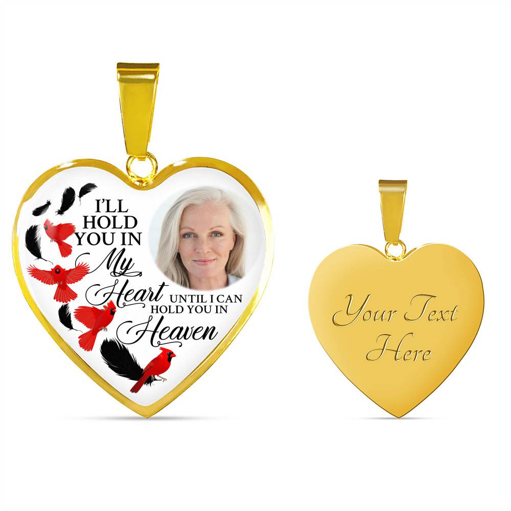 Custom Photo Memorial Cardinal Heart Necklace - I'll Hold You in My Heart Personalized Photo Engraving Memorial Heart Necklace