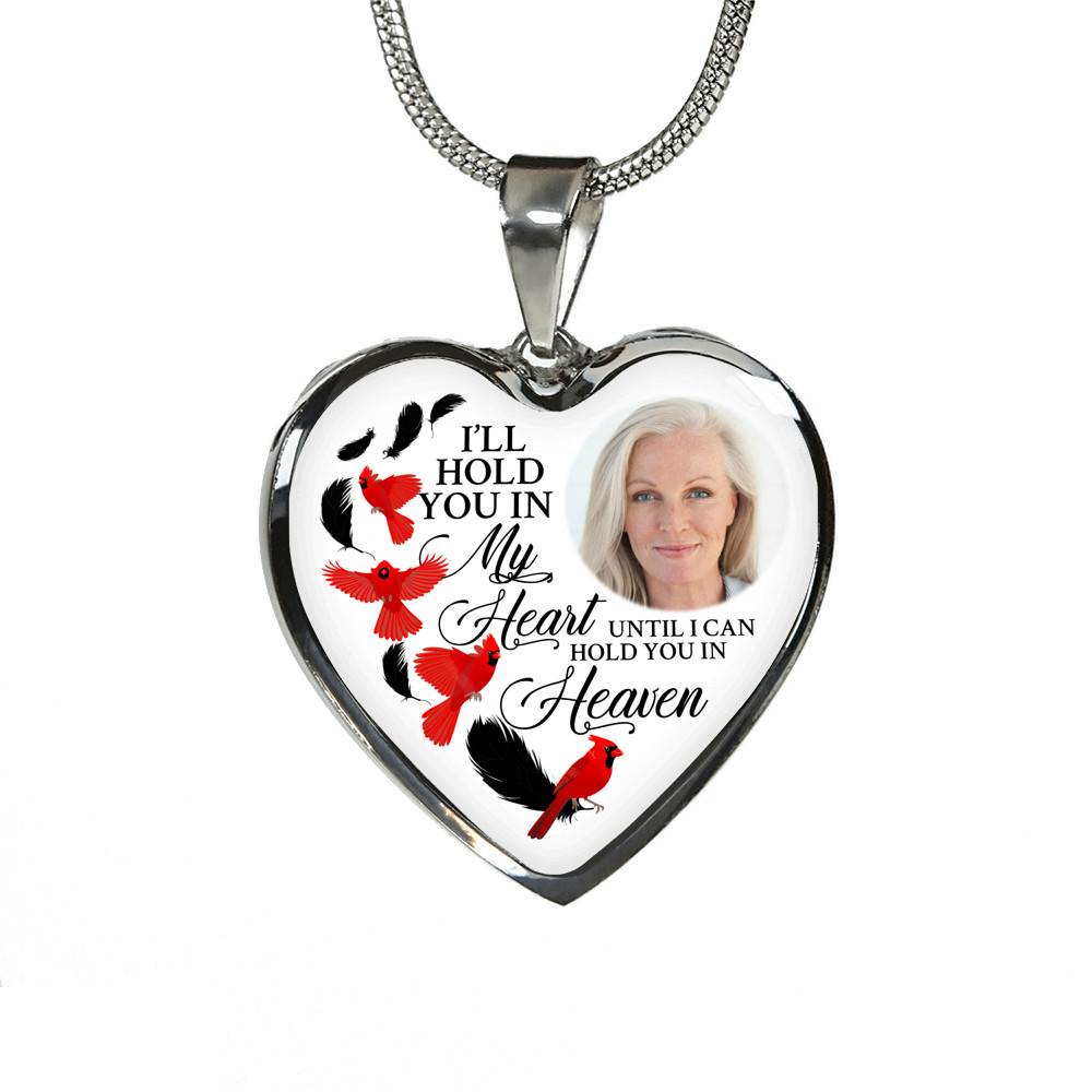 Custom Photo Memorial Cardinal Heart Necklace - I'll Hold You in My Heart Personalized Photo Engraving Memorial Heart Necklace