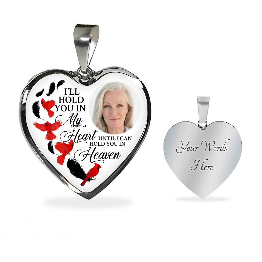 Custom Photo Memorial Cardinal Heart Necklace - I'll Hold You in My Heart Personalized Photo Engraving Memorial Heart Necklace