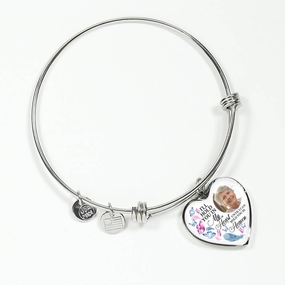 Custom Photo Memorial Butterfly Heart Necklace - I'll Hold You in My Heart Personalized Photo Engraving Memorial Heart Necklace