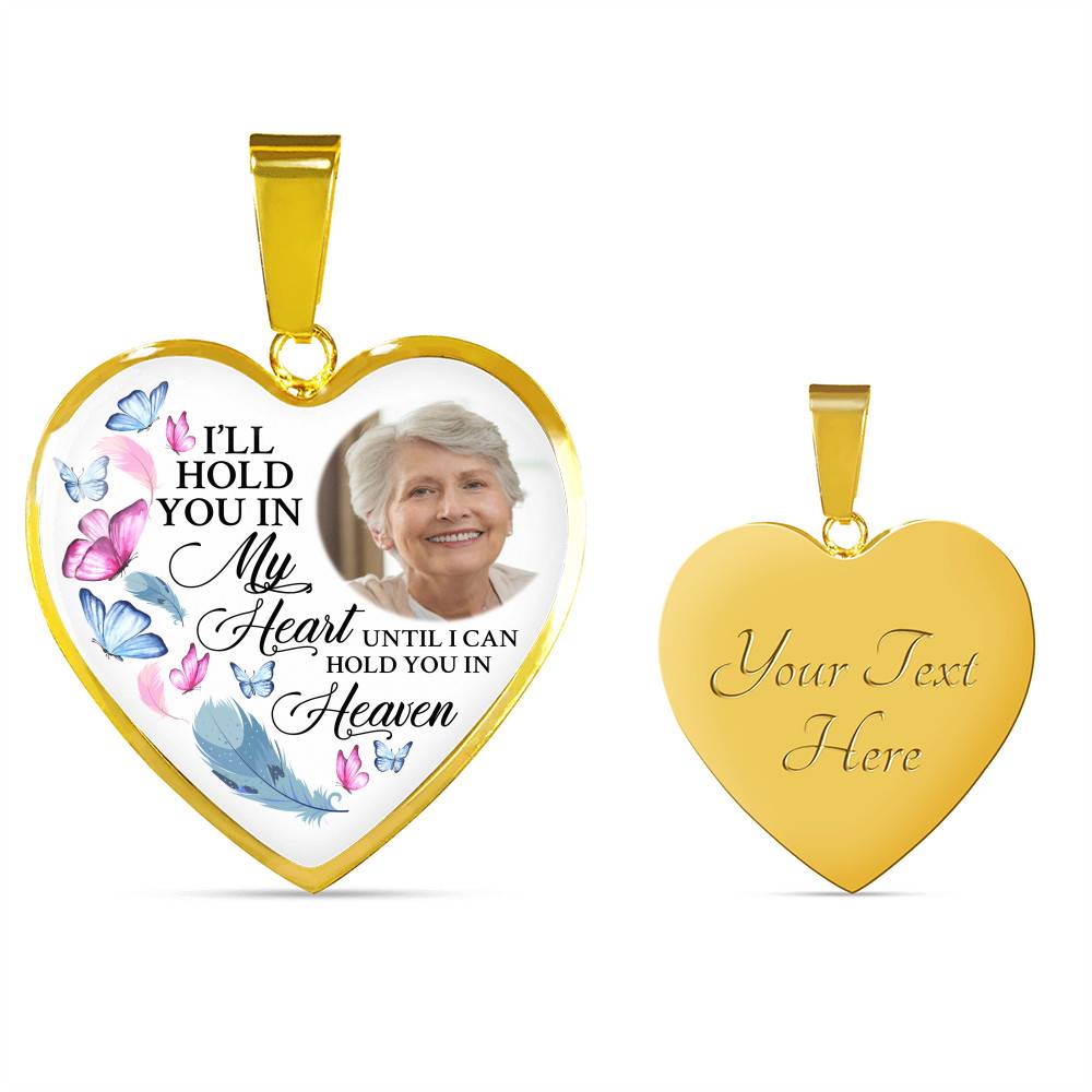 Custom Photo Memorial Butterfly Heart Necklace - I'll Hold You in My Heart Personalized Photo Engraving Memorial Heart Necklace