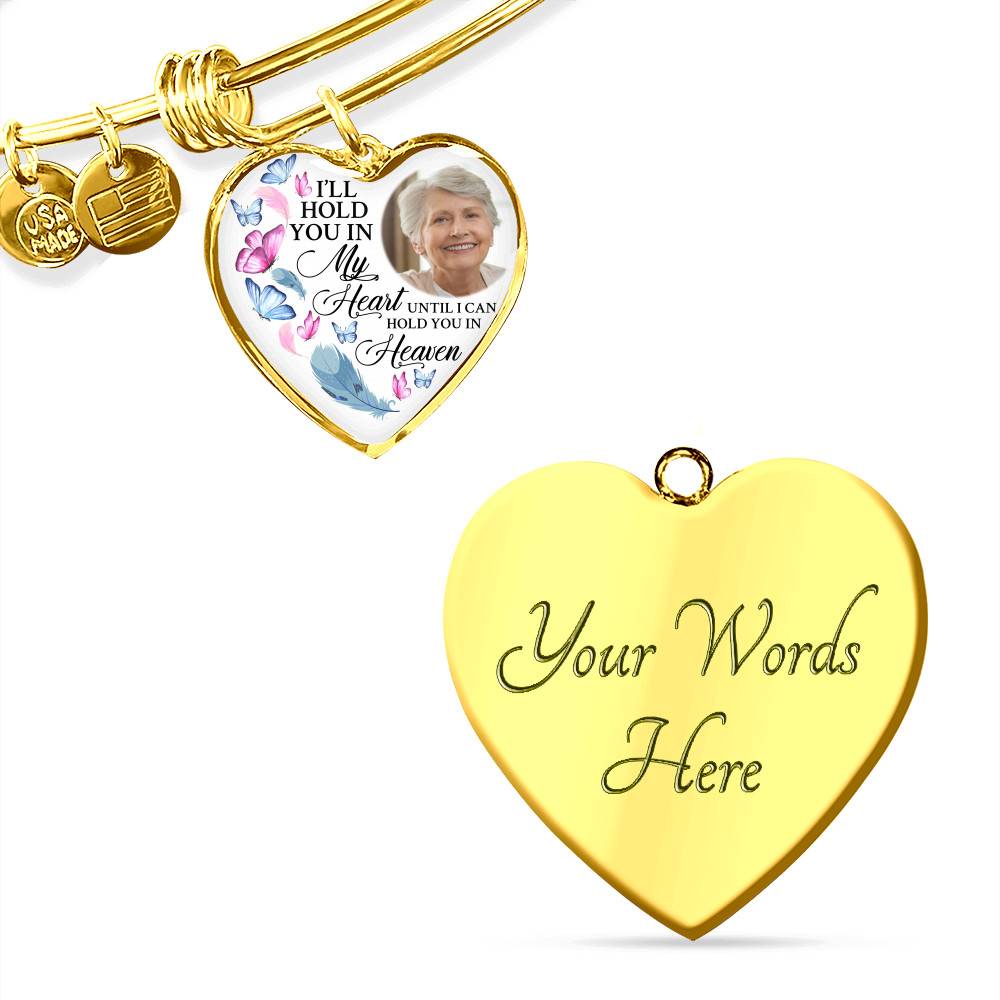 Custom Photo Memorial Butterfly Heart Necklace - I'll Hold You in My Heart Personalized Photo Engraving Memorial Heart Necklace
