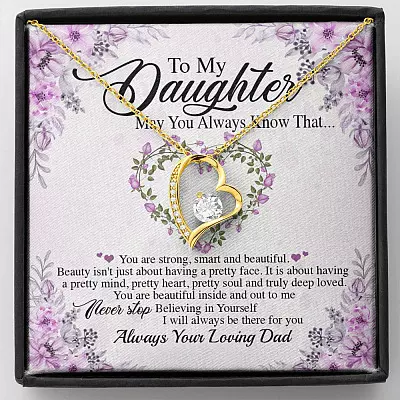 Personalized Gift From Dad To My Daughter Saying Always Remember You Are Forever Love Necklace - Daughter Inspirational Necklace - Forever Love Necklace (18K Yellow Gold)