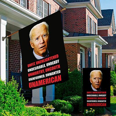 Alternative view of Joe Biden Unfit Unworthy Undesirable Blood on His Hands Garden Flag - House Flag