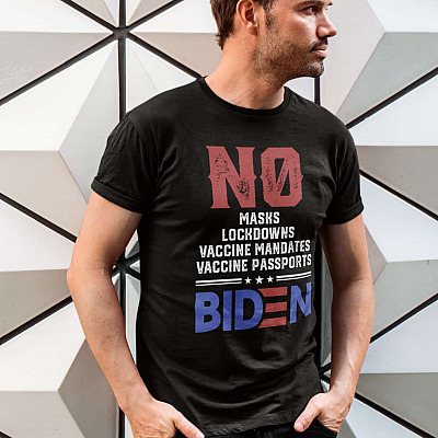 Alternative view of No Biden No Masks Lockdowns Vaccine Mandates No Vaccine Passports T-Shirt - V-Neck Tee
