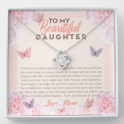 To My Beautiful Daughter My Hearts Walks With You Love Knot Necklace - Daughter Necklace From Mom - Love Knot Necklace