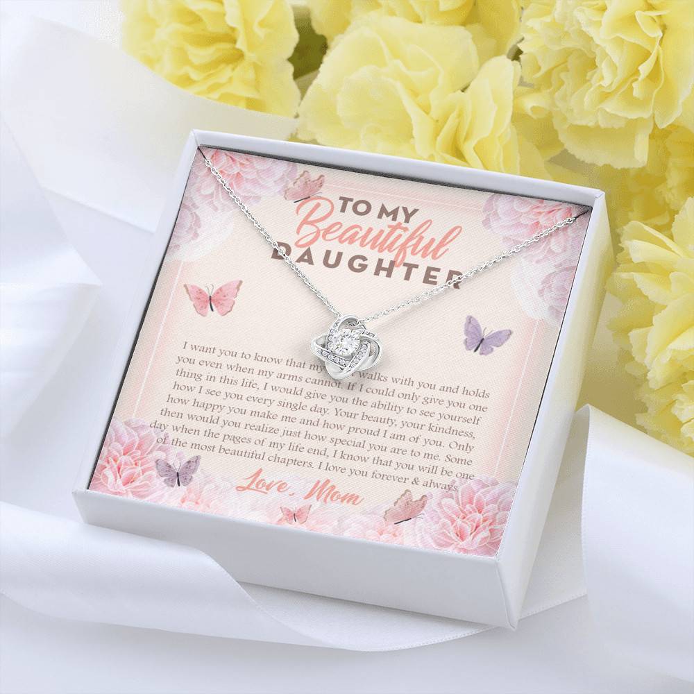 To My Beautiful Daughter My Hearts Walks With You Love Knot Necklace - Daughter Necklace From Mom