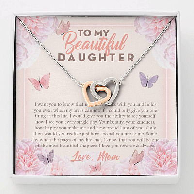 To My Beautiful Daughter My Hearts Walks With You Interlocking Hearts Pendant Necklace - Mom Daughter Gifts - Interlocking Hearts Necklace