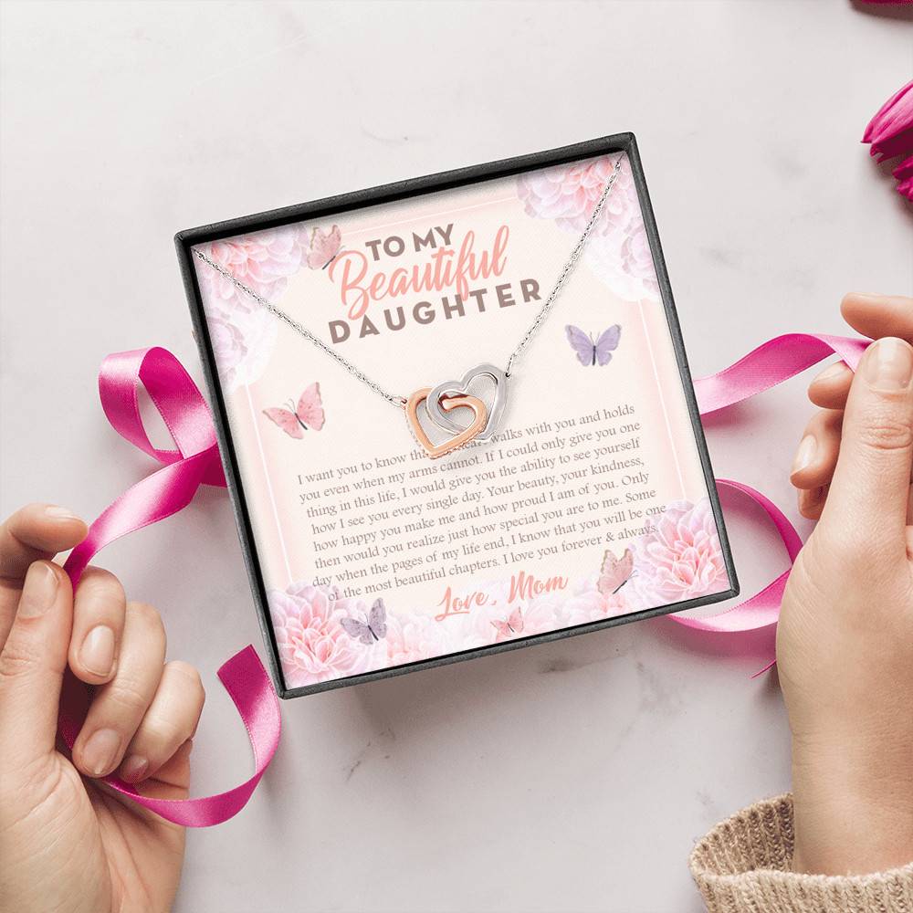 To My Beautiful Daughter My Hearts Walks With You Interlocking Hearts Pendant Necklace - Mom Daughter Gifts