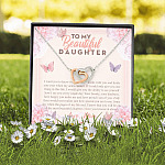 To My Beautiful Daughter My Hearts Walks With You Interlocking Hearts Pendant Necklace - Mom Daughter Gifts