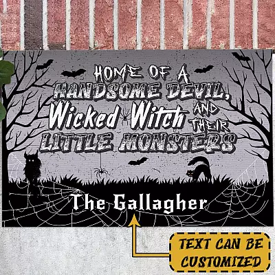 Personalized Home Of A Handsome Devil Wicked Witch And Their Little Monsters House Doormat - Outdoor Indoor Doormat