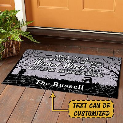 Alternative view of Personalized Home Of A Handsome Devil Wicked Witch And Their Little Monsters House Doormat - Outdoor Indoor Doormat