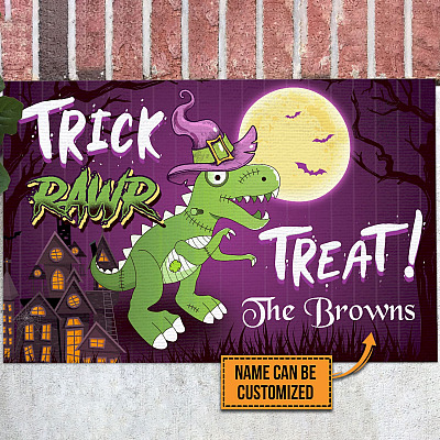Personalized Halloween Decorations Trick Rawr Treat Indoor Outdoor Doormat - Halloween Doormat