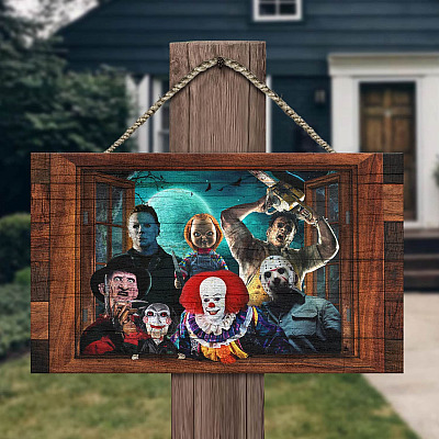 Alternative view of Horror Movie Wooden Door Sign - Michael Freddy Jason Horror Character Front Porch Sign Indoor Outdoor Decor