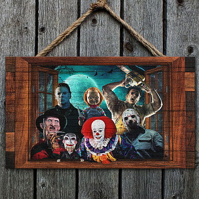 Horror Movie Wooden Door Sign - Michael Freddy Jason Horror Character Front Porch Sign Indoor Outdoor Decor