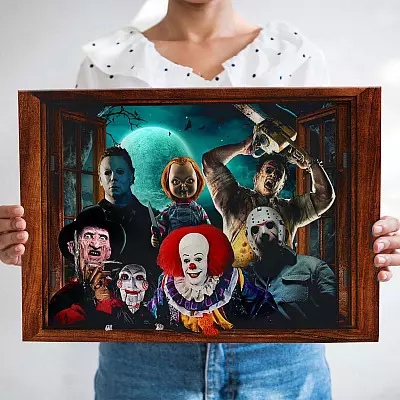 Horror Movie Wrapped Framed Canvas Prints - Unframed Poster -  Michael Freddy Jason Horror Character Wall Art