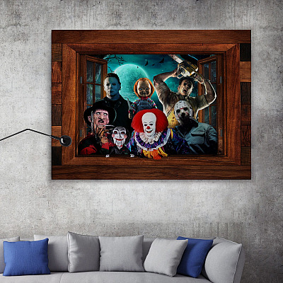 Alternative view of Horror Movie Wrapped Framed Canvas Prints - Unframed Poster -  Michael Freddy Jason Horror Character Wall Art