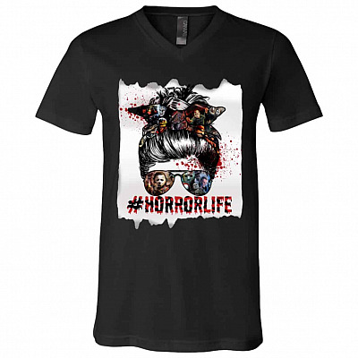 Horror Life tee, Black, V-Neck T-Shirt