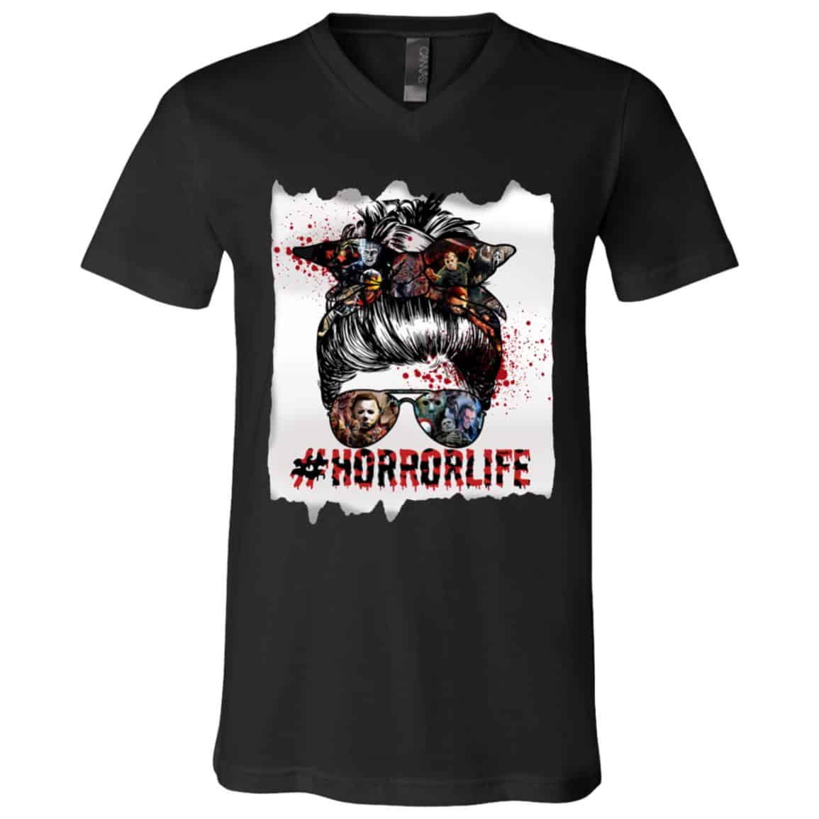 Horror Life tee, Black, V-Neck T-Shirt