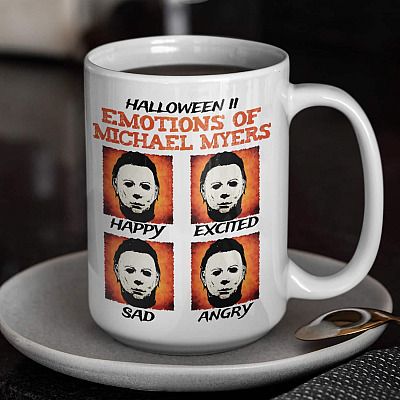 Alternative view of Halloween Emotions Of Michael Myers Coffee Mug - Funny Horror Movie Travel Bottle