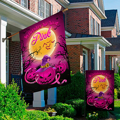 Alternative view of In October We Wear Pink Pumpkin Decorative Garden Flag - House Flag - Breast Cancer Awareness Halloween Flag