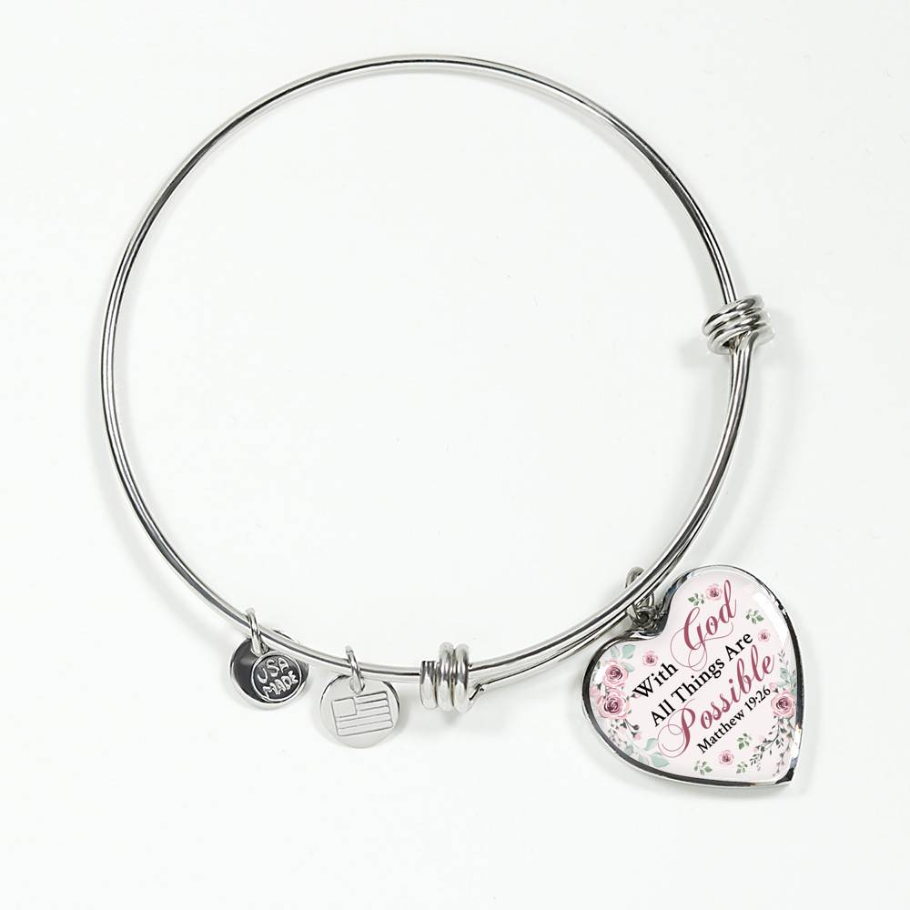 With God All Things Are Possible Mathew 19 26 Christian Heart Pendant Necklace for Women