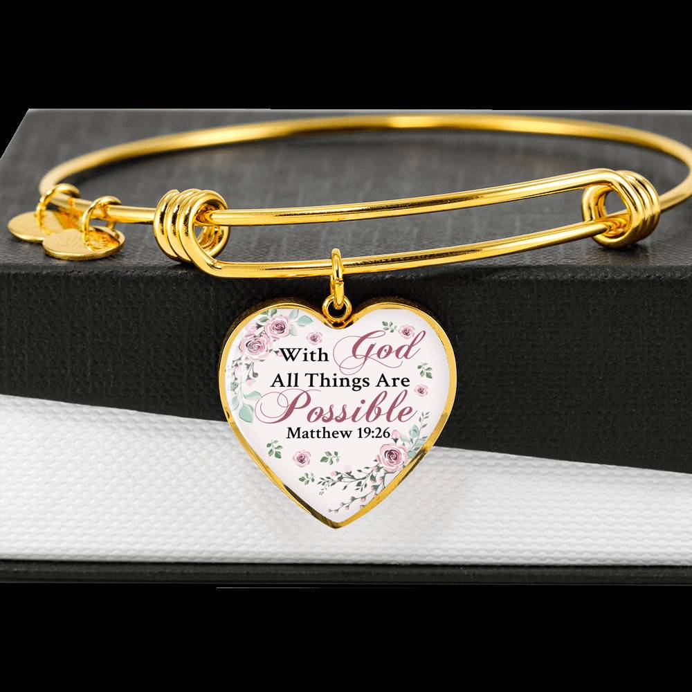 With God All Things Are Possible Mathew 19 26 Christian Heart Pendant Necklace for Women