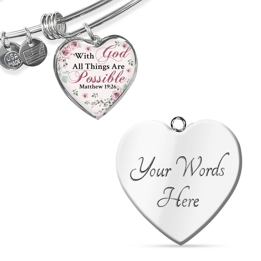 With God All Things Are Possible Mathew 19 26 Christian Heart Pendant Necklace for Women