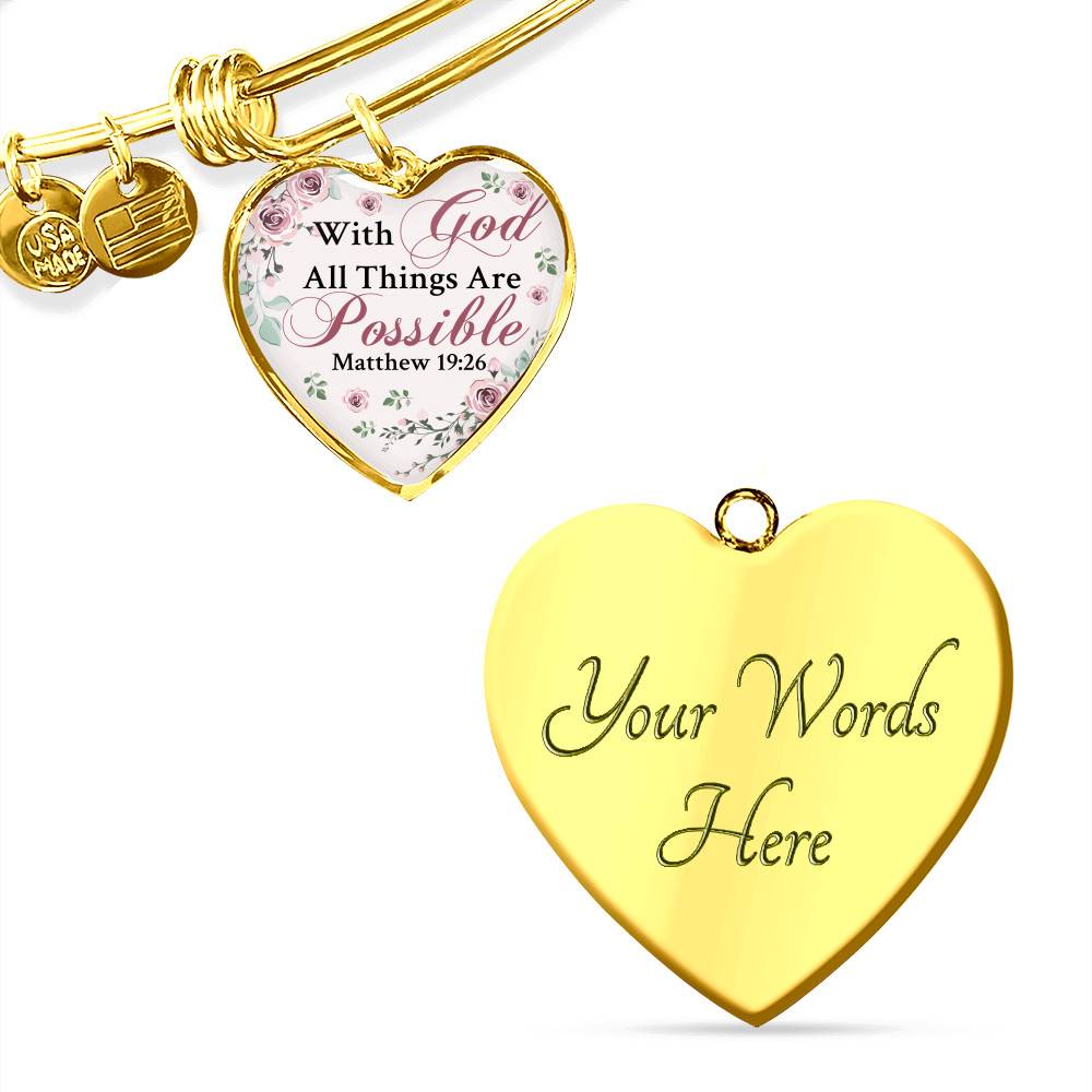 With God All Things Are Possible Mathew 19 26 Christian Heart Pendant Necklace for Women