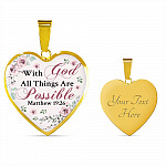 With God All Things Are Possible Mathew 19 26 Christian Heart Pendant Necklace for Women
