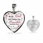 With God All Things Are Possible Mathew 19 26 Christian Heart Pendant Necklace for Women