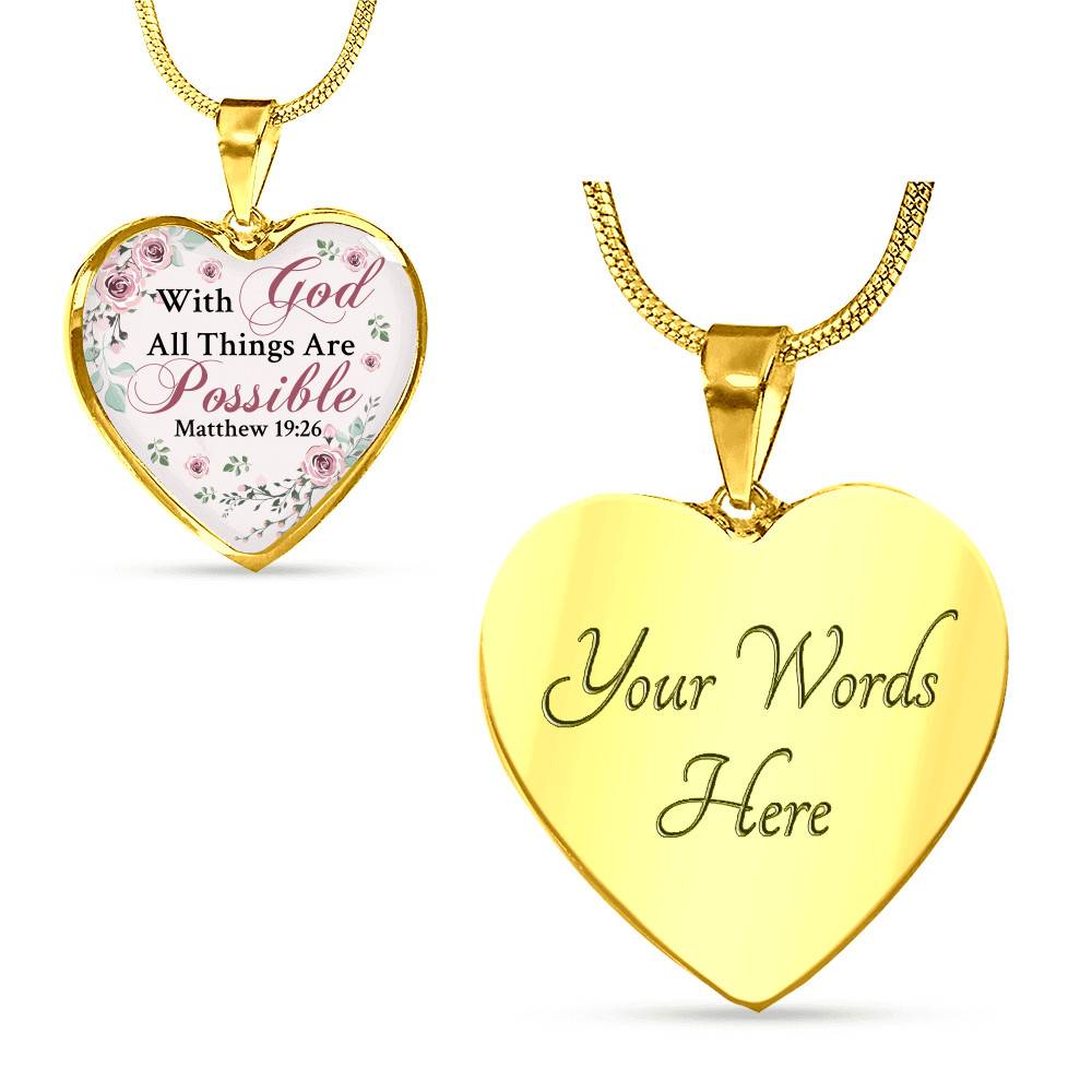 With God All Things Are Possible Mathew 19 26 Christian Heart Pendant Necklace for Women