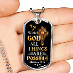 With God All Things Are Possible Mathew 19 26 Christian Dog Tag Pendant Necklace for Men