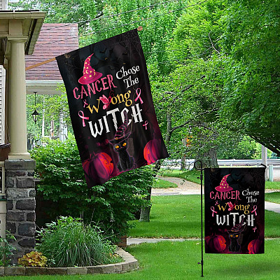 Alternative view of Cancer Chose The Wrong Witch Outdoor Garden Flag - House Flag - Wall Flag