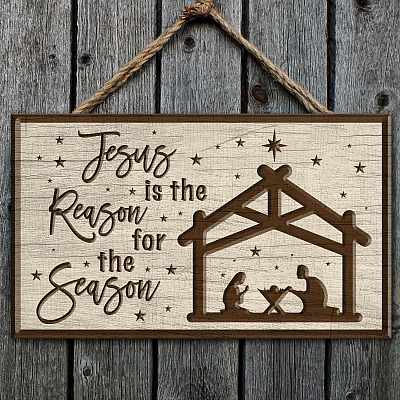 Jesus Is the Reason for the Season Christmas Decorative Rectangle Wooden Door Sign-Front Porch Sign Indoor Outdoor Decor