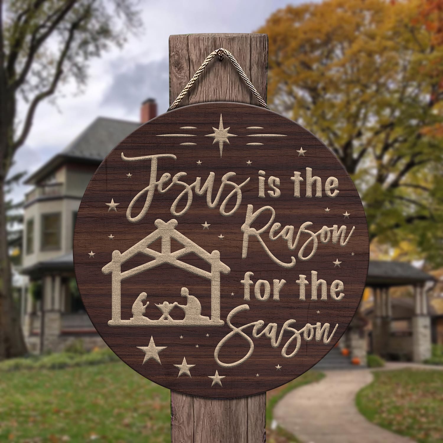 7LV. Jesus is The Reason Circle Doorsign (5) Door Sign Mockup 3