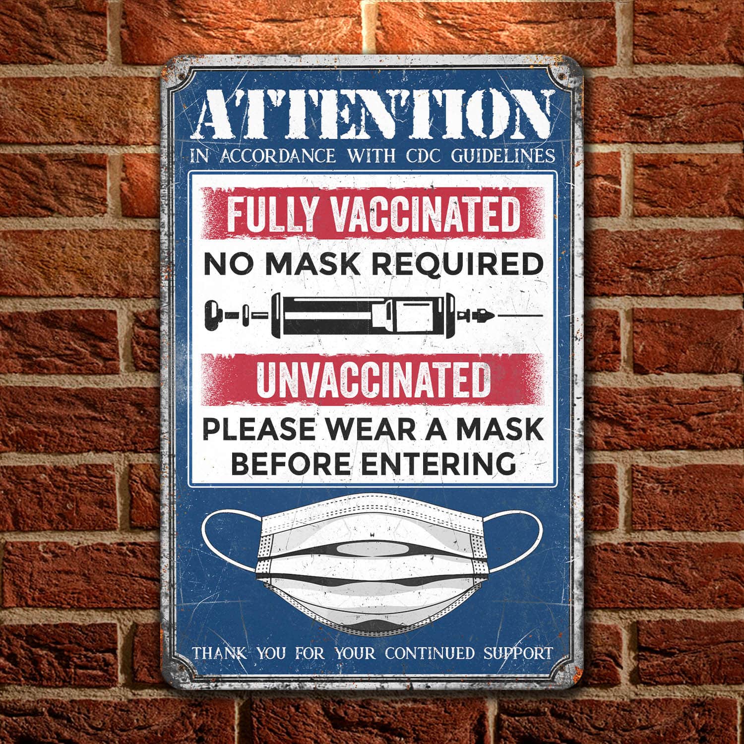 6KNG. Attention unvaccinated (5) Metal Sign Mockup 1fx