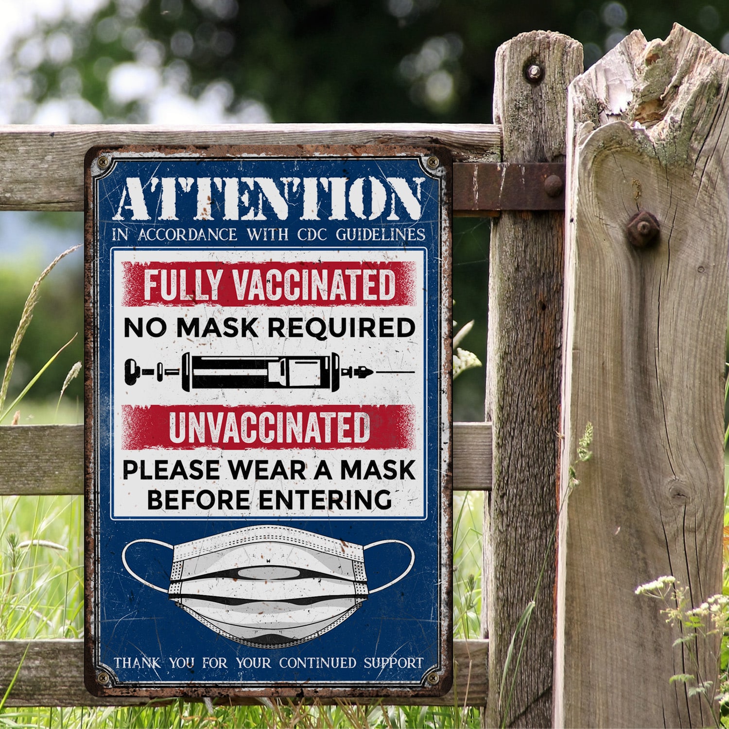 6KNG. Attention unvaccinated (5) Metal Sign Mockup 2