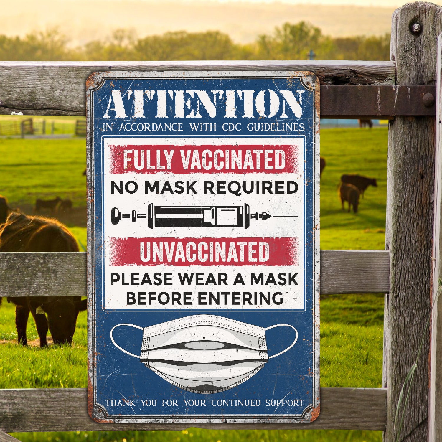 6KNG. Attention unvaccinated (5) Metal Sign Mockup 5