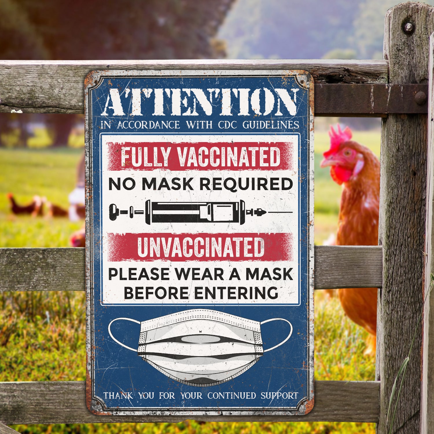 6KNG. Attention unvaccinated (5) Metal Sign Mockup 6
