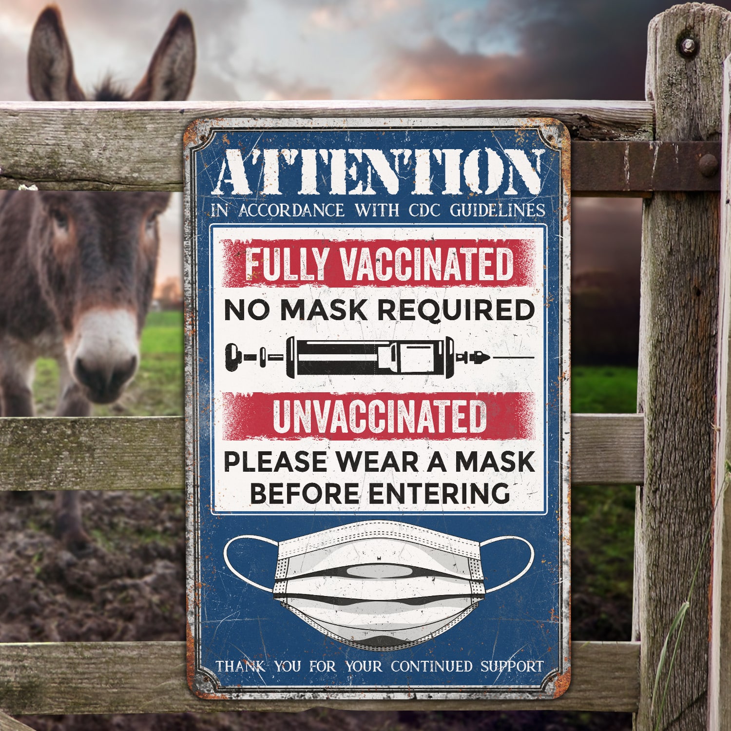 6KNG. Attention unvaccinated (5) Metal Sign Mockup 7